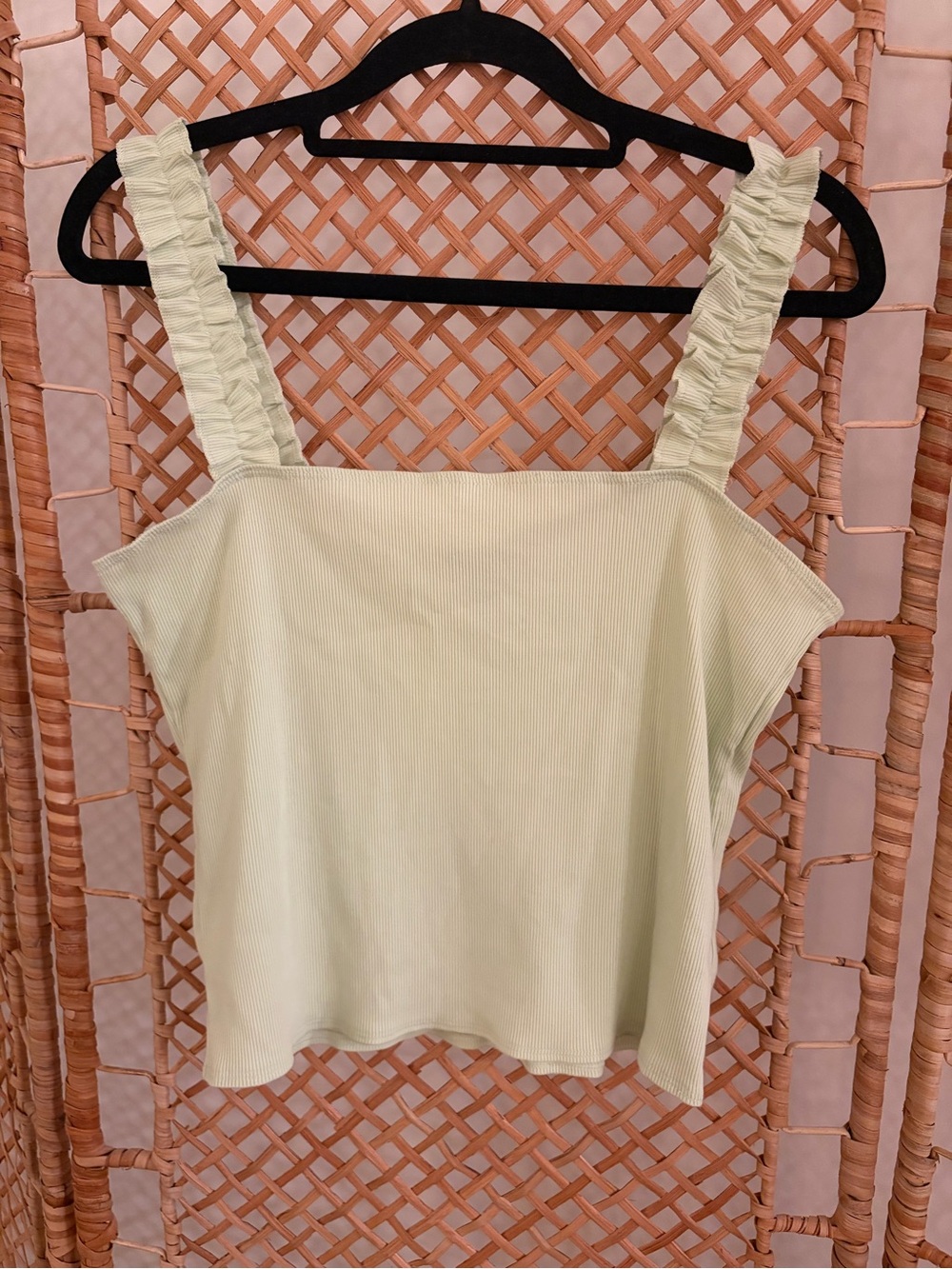 Forever 21 Pastel Green Ruffled Strap Square Neck Tank
